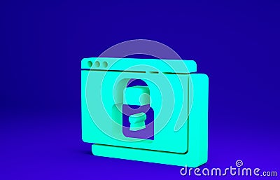 Green Secure your site with HTTPS, SSL icon isolated on blue background. Internet communication protocol. Minimalism Cartoon Illustration