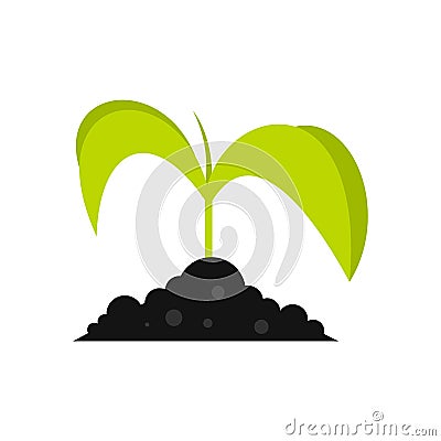 Green seedling in soil icon, flat style Vector Illustration