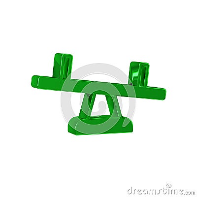 Green Seesaw icon isolated on transparent background. Teeter equal board. Playground symbol. Stock Photo