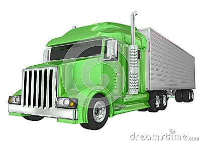 Green Semi Truck 18 Wheeler Big Rig Hauler Stock Photo