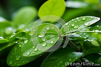 Green serenity Water droplets on leaf background, natures embrace Stock Photo