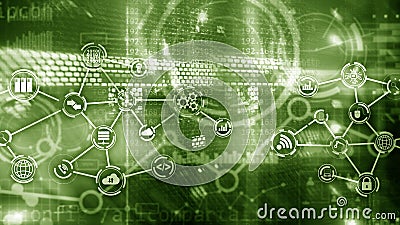 Green Server room IOT communication Smart industry internet of things concept. Digital technology. Stock Photo