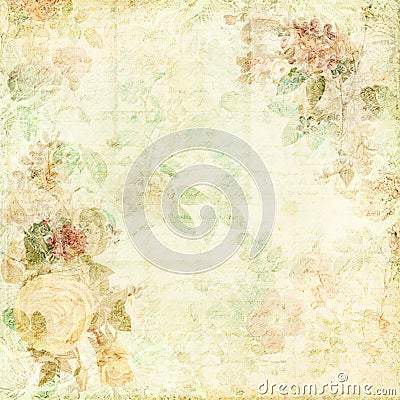 Green Shabby Chic Background with flowers Stock Photo