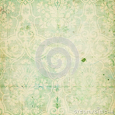 Green shabby chic vintage damask texture Stock Photo