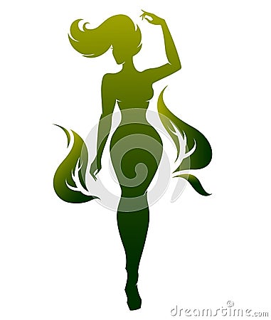 Green shape of beautiful woman icon cosmetic and spa, logo women on white background, Vector Illustration