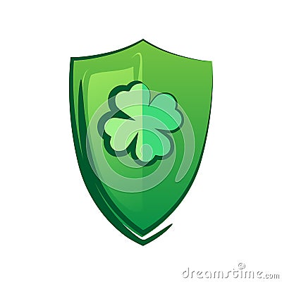 Green Shield with lucky Clover - Celtic symbol for Saint Patrick Day Vector Illustration