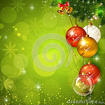 Green shiny christmas background with bauble Cartoon Illustration