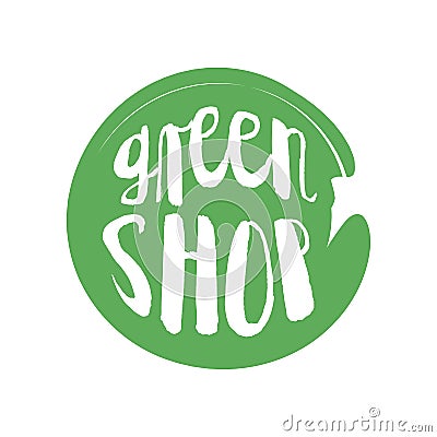 Green Shop circle letters in grunge round background. Vector logo illustration Cartoon Illustration