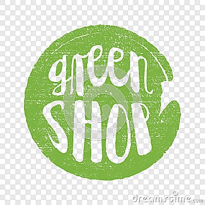 Green Shop circle letters in grunge round background. Vector logo illustration Cartoon Illustration