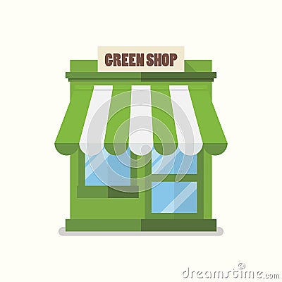 Green shop store flat icon Vector Illustration