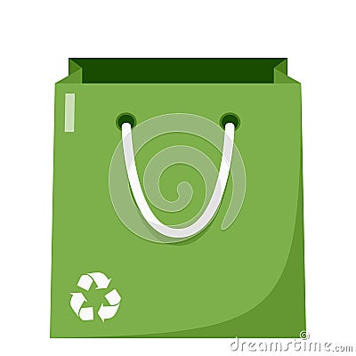 Green Shopping Bag Flat Icon on White Vector Illustration