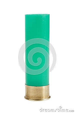 green shotgun cartridge isolated on white Stock Photo