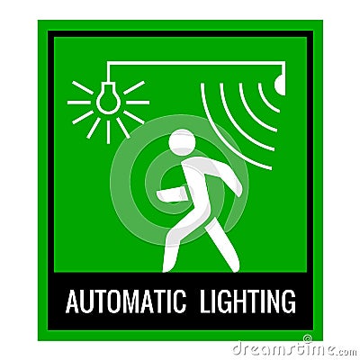 Green signboard of a automatic lighting system information. Vector Illustration