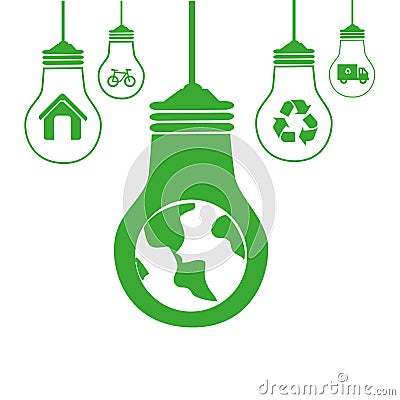 Green silhouette with bulb lights with recycling symbols Vector Illustration