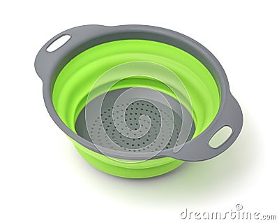 Green silicone collapsible colander Stock Photo