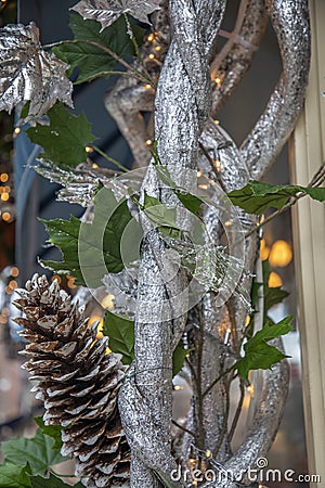 Green and Silver Christmas Decorations Stock Photo