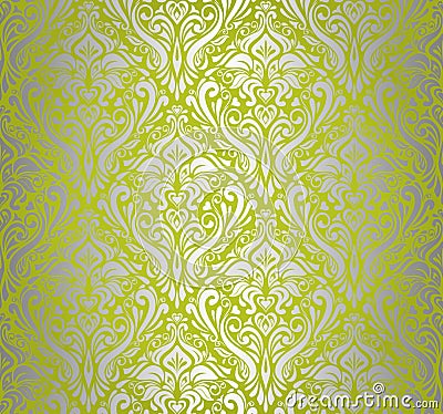 Green & silver vintage wallpaper Stock Photo