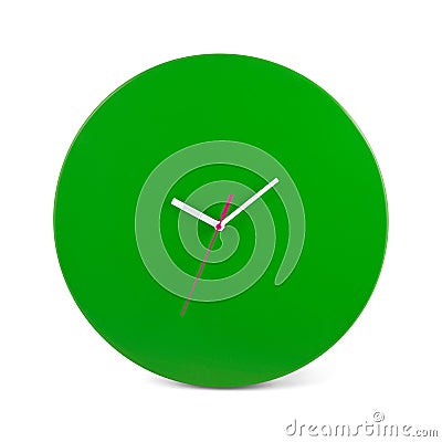 Green simple round wall clock - watch isolated on white Stock Photo