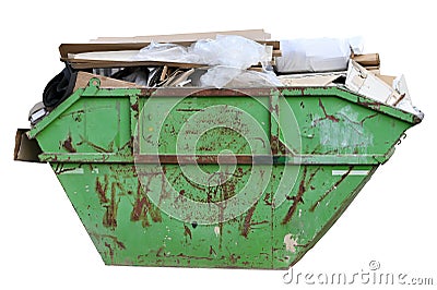 Green skip dumpster for municipal waste or industrial waste Stock Photo