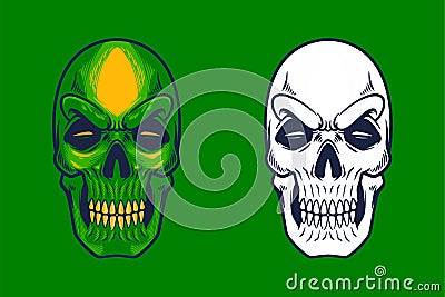 Green skull head mascot vector illustration cartoon style Vector Illustration