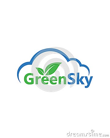 Green sky and blue cloud logo on white background. Stock Photo