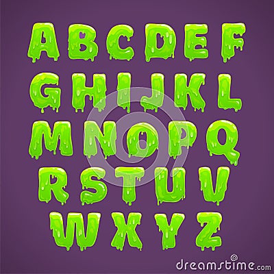 Green slime alphabet, cool liquid slimy font. Vector Illustration