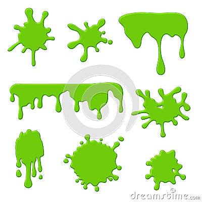 Green slime. Goo spooky dripping liquid, blots and splashes. Border for halloween scary slime banner. Vector isolated Vector Illustration