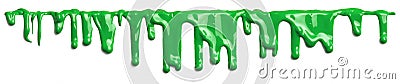 Green slime like paint dripping on white Stock Photo