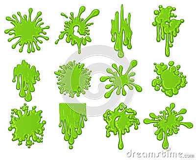 Green slime splats set Vector Illustration