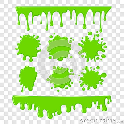 Green slime vector set on checkered transparent background Vector Illustration