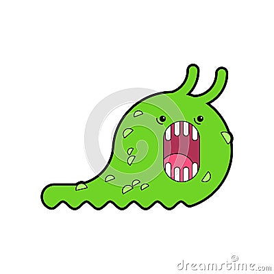 Green slug. Toothed caterpillar cartoon style. Vector illustration Vector Illustration