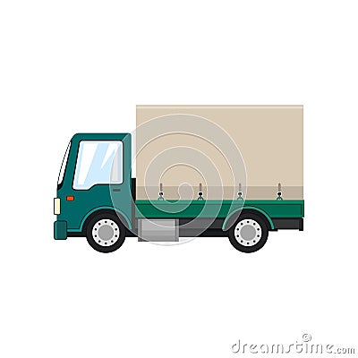 Green Small Covered Truck Isolated Vector Illustration