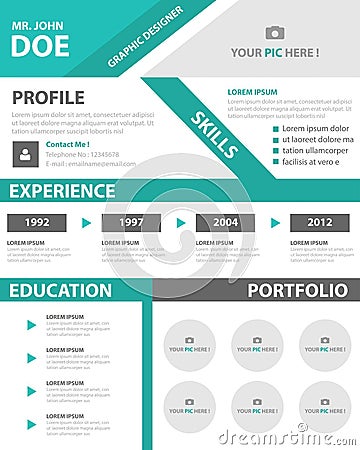 Green Smart creative resume business profile CV vitae template layout flat design for job application advertising Vector Illustration