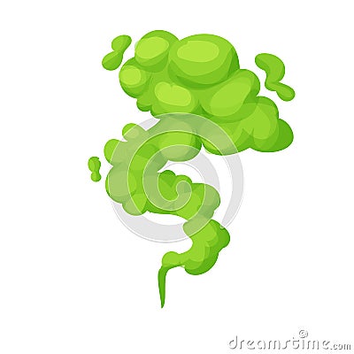 Green smell steam, toxic stink smoke, dust cloud or fart in comic cartoon style isolated on white background. Bad aroma Vector Illustration