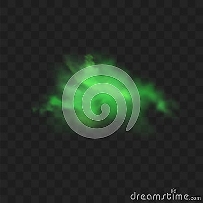 Green smoke isolated on transparent background. Realistic green bad smell, magic mist cloud, chemical toxic gas, steam Vector Illustration