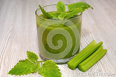 Green smoothie with celery and herbs Stock Photo