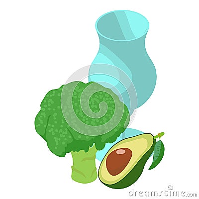 Green smoothie icon isometric vector. Glass goblet broccoli and avocado icon Vector Illustration