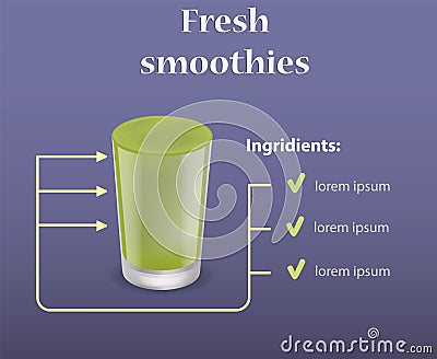 Green smoothie ingridients concept background, realistic style Vector Illustration
