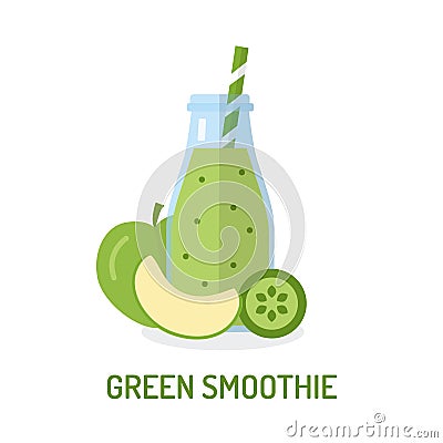 Green smoothie in jar Vector Illustration