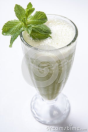 Green smoothie with mint and celery on a white background Stock Photo