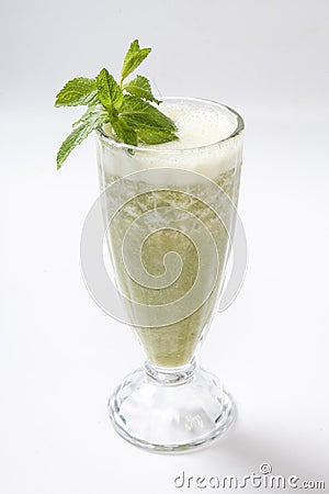 Green smoothie with mint and celery on a white background Stock Photo