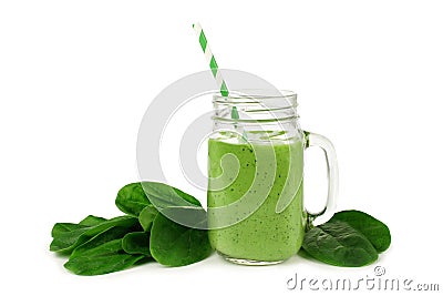 Green smoothie with spinach isolated Stock Photo