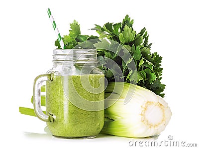 Green smoothies in a glass jar Stock Photo