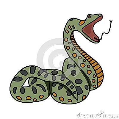 The green snake anaconda prepares to attack. Flat. Vector graphics. Vector Illustration