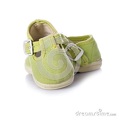 Green sneakers shoes for kids isolated on white background Stock Photo