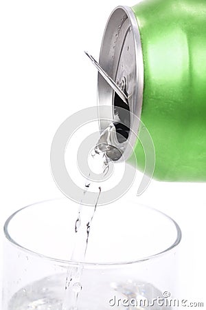 Green soda can and glass Stock Photo