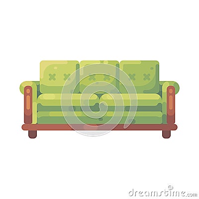 Green sofa flat illustration. Furniture icon. Vector Illustration