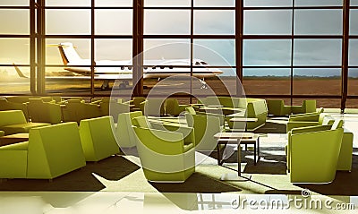 Green sofa on the luxury airport lobby Stock Photo