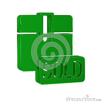 Green Sold icon isolated on transparent background. Stock Photo