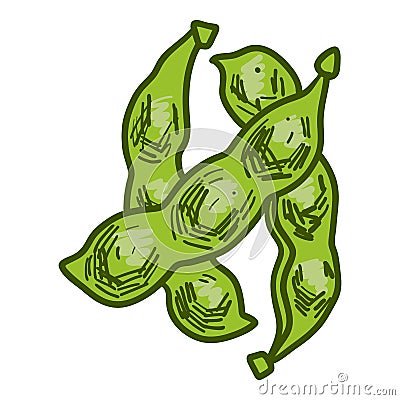 Green soybean icon, hand drawn style Vector Illustration